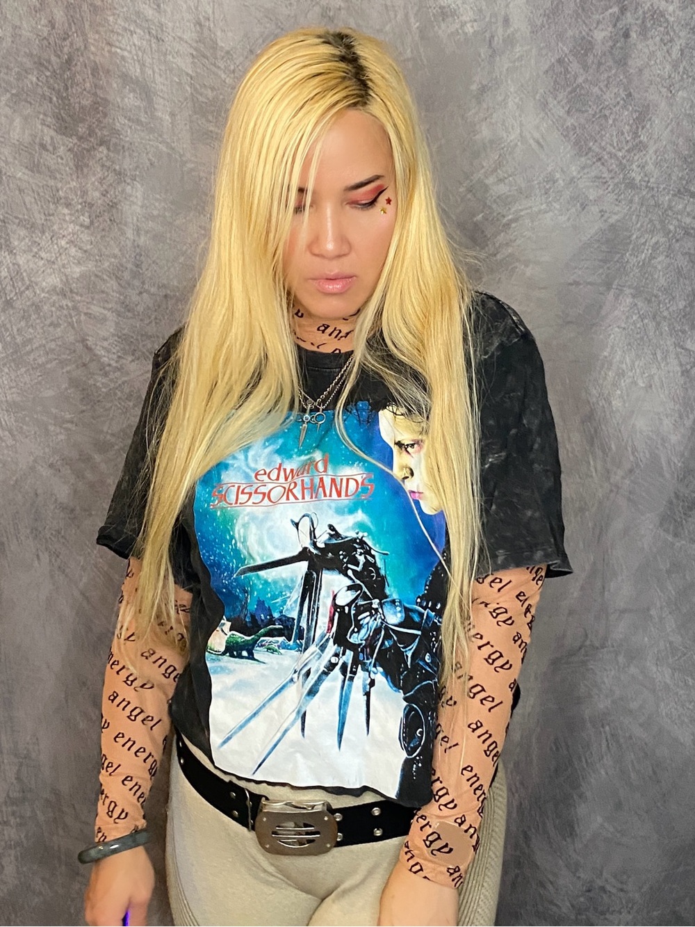 Edward Scissorhands Tim Burton Distressed Oversized Tee 90s Goth Grunge Punk